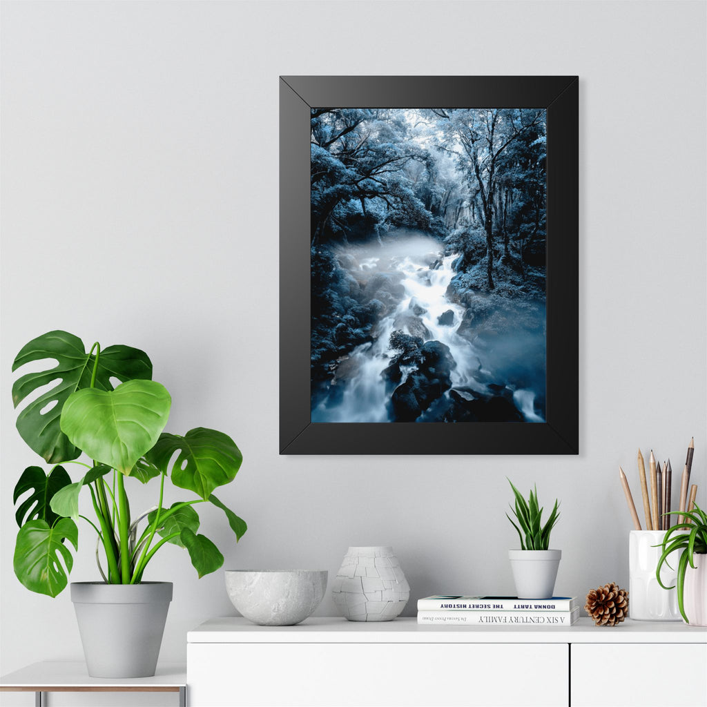 Frozen Forest Framed Poster - Blue Winter Nature Wall Art