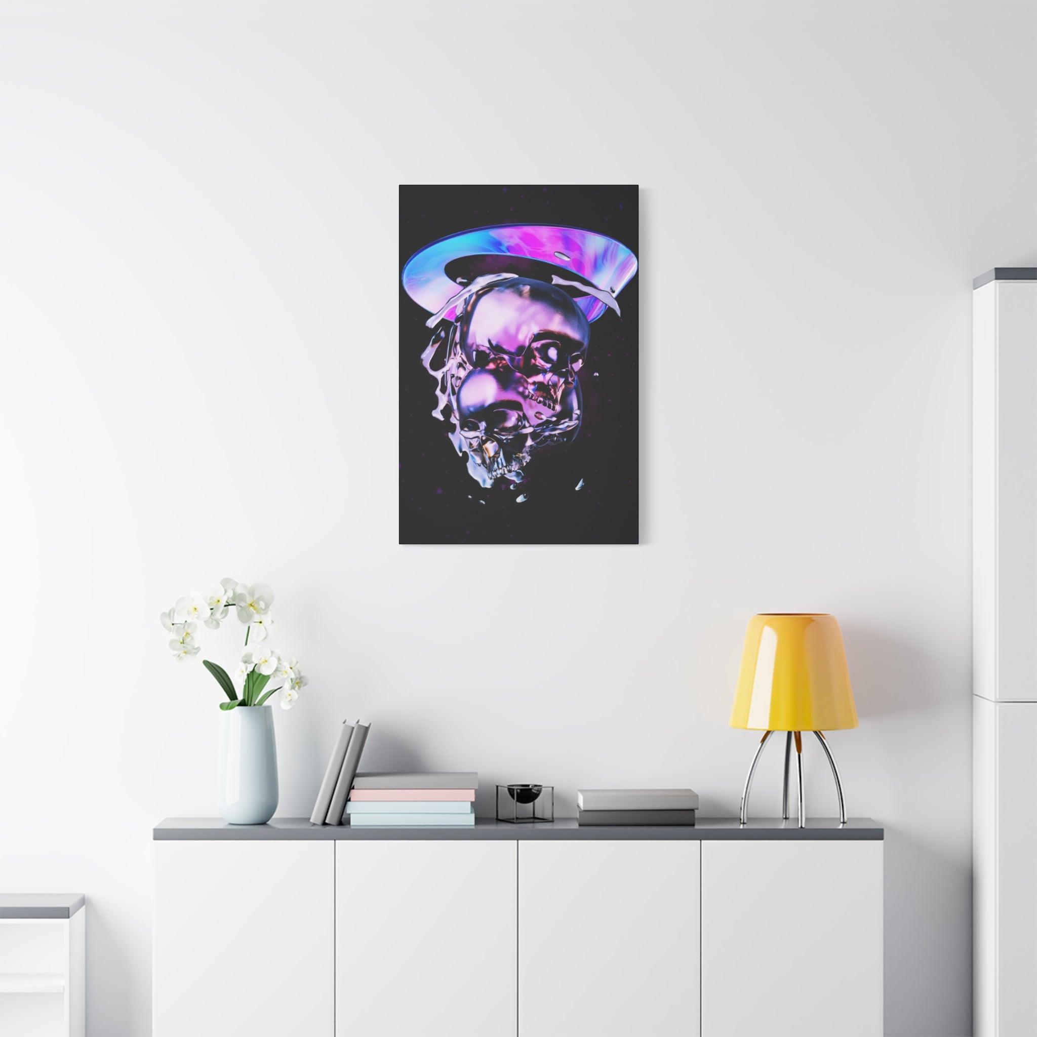 Melted Skeleton Skulls Canvas Wall Art - Gothic Cosmic Skull Decor
