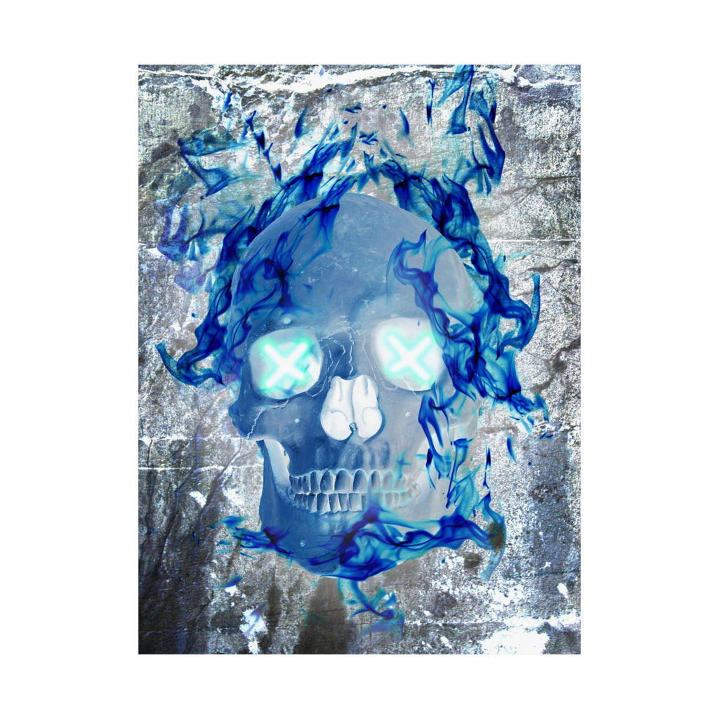 Blue Flame Skull Poster Print - Gothic Fire Skull Art