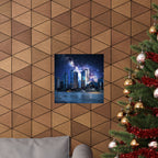 Space Cityscape on the Shore Poster - Neon Sci-Fi Coast Art Print