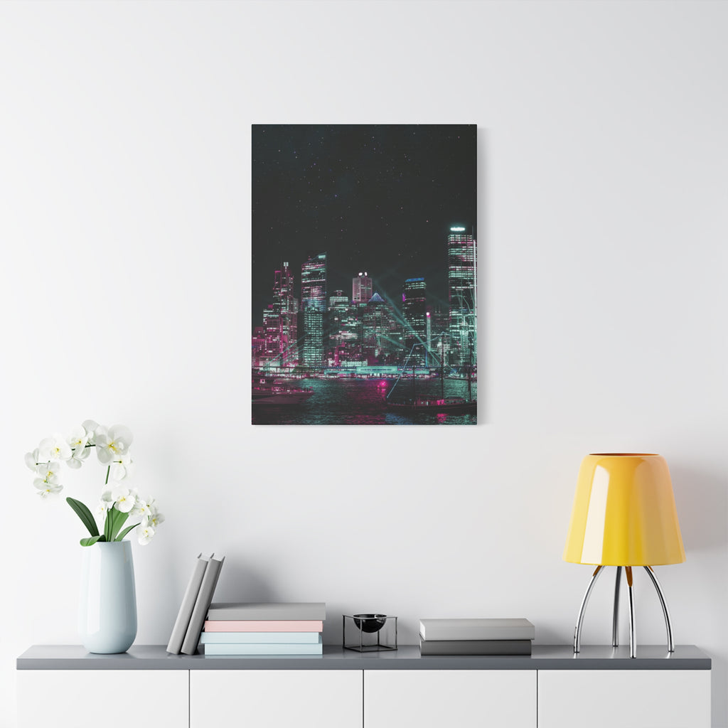 Cyberpunk Harbor Canvas Wall Art - Futuristic Sci-Fi City Decor