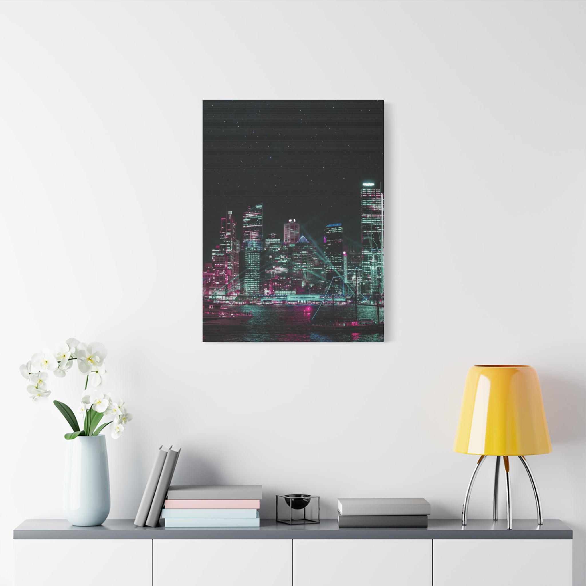 Cyberpunk Harbor Canvas Wall Art - Futuristic Sci-Fi City Decor