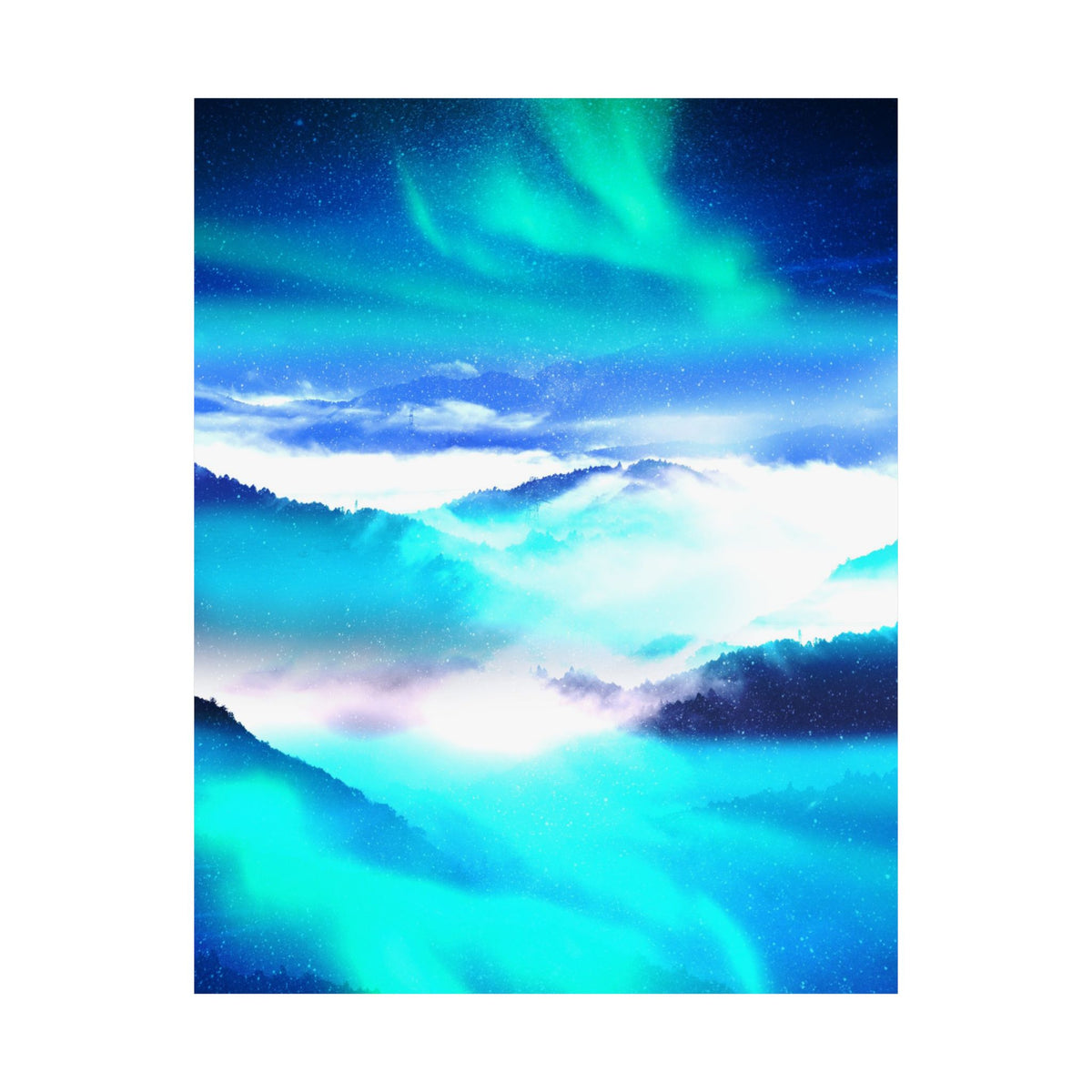 Starry Mountain Sky Poster - Aurora Borealis Art Print