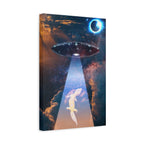 Space Lizards Canvas Wall Art - Lizard Being Abducted Ufo Decor