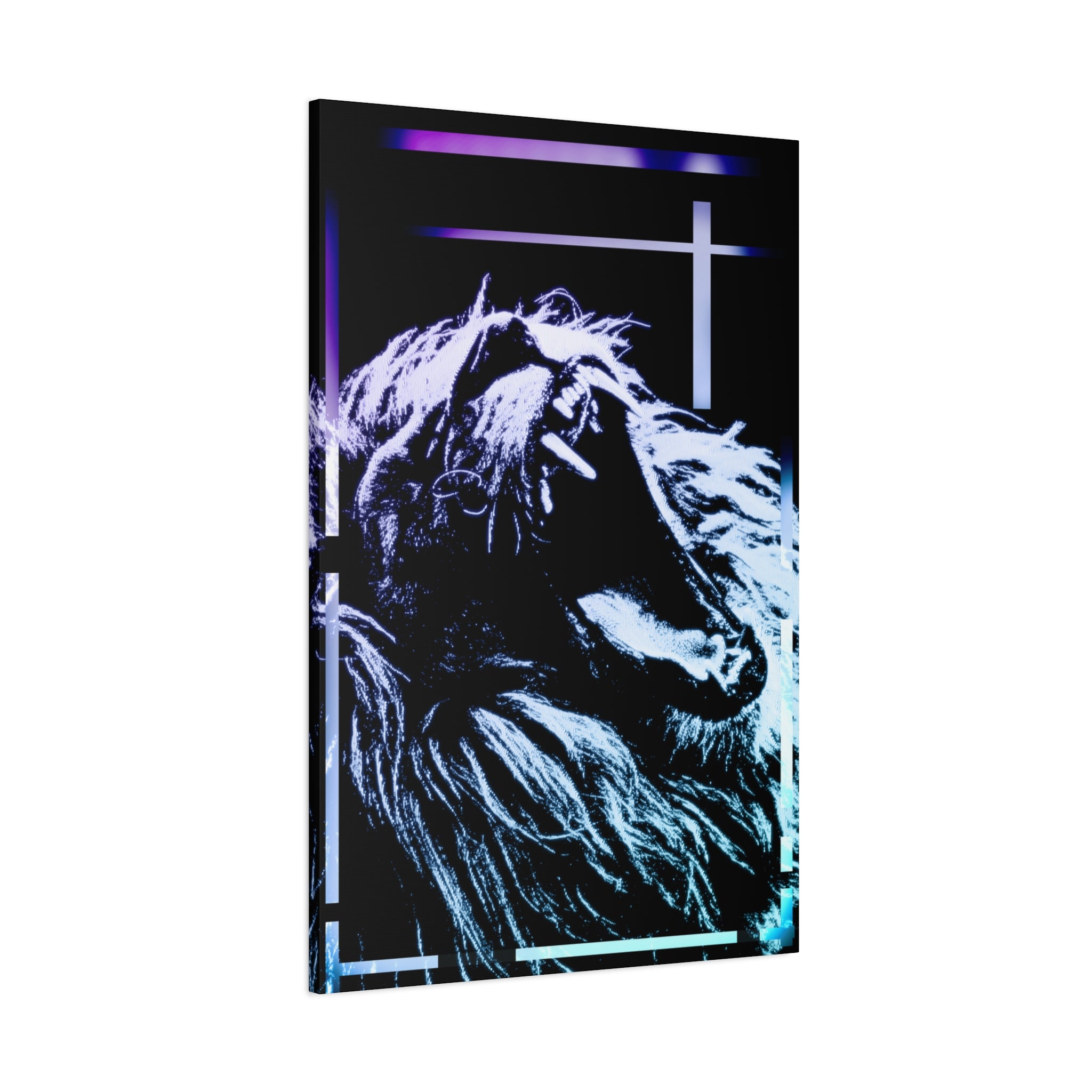 CRT Lion Retro Wave Canvas Art - 80s Vaporwave Neon Decor