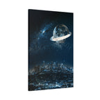 Starlight Cityscape Under a Celestial Moon Canvas Wall Art
