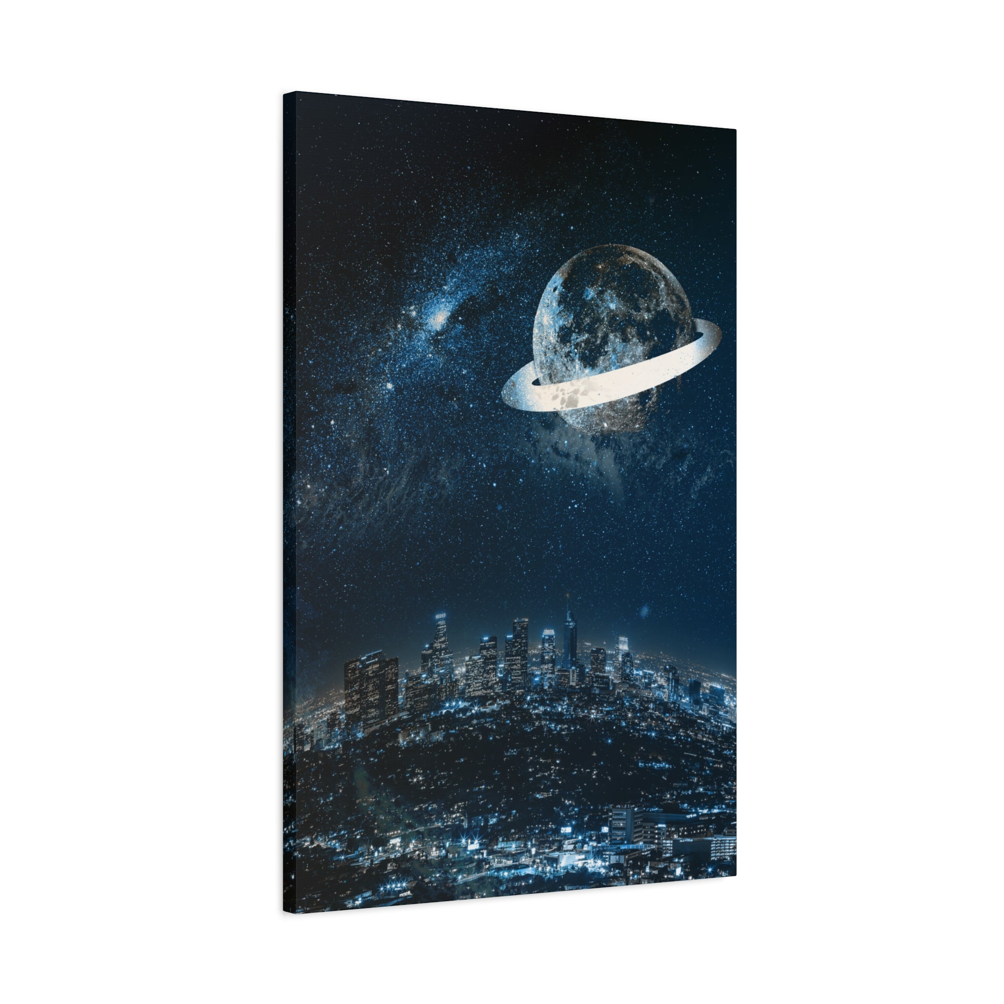 Starlight Cityscape Under a Celestial Moon Canvas Wall Art