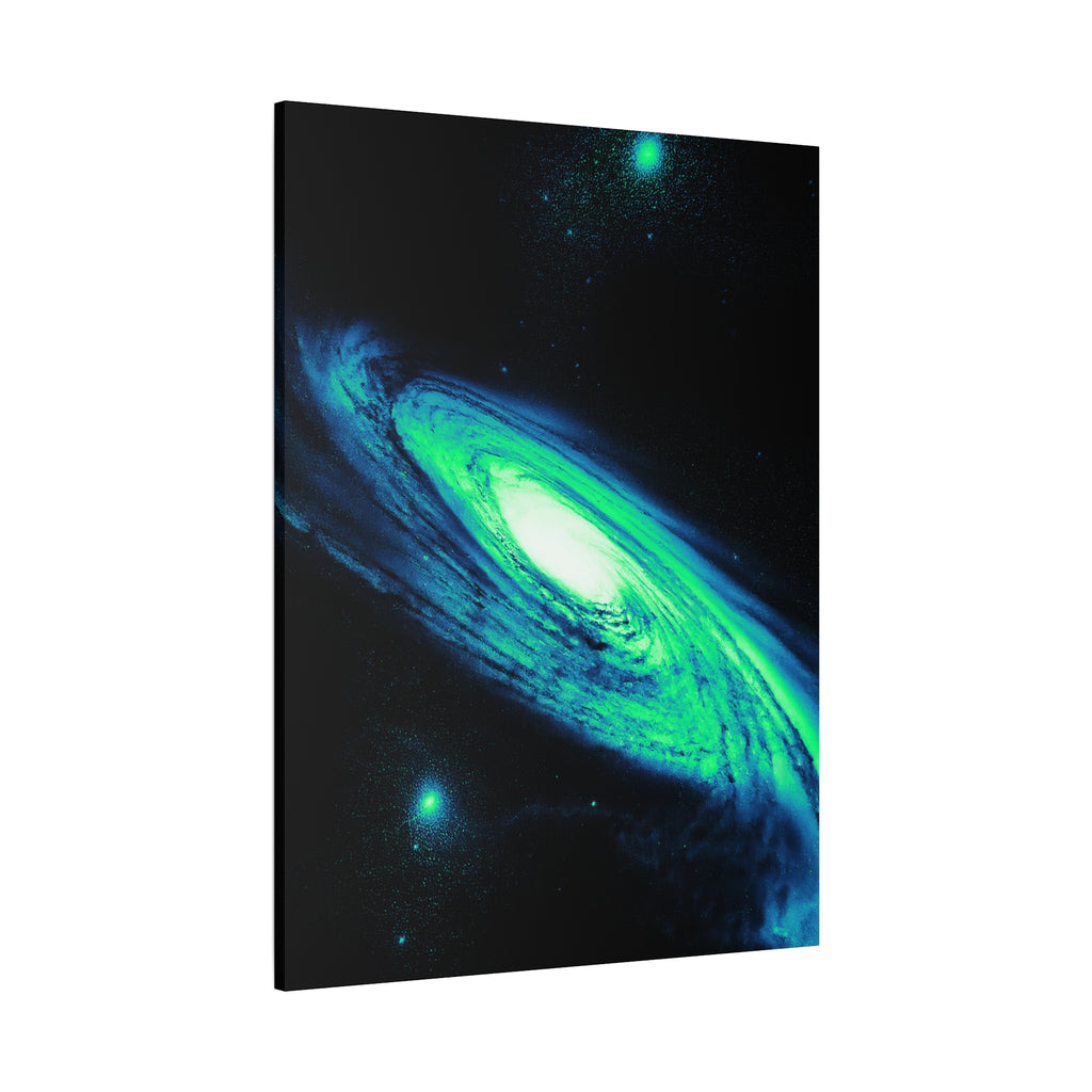 Vaporwave Green Blue Spiral Galaxy Canvas Art | Neon Retro Space Nebula Wall Decor