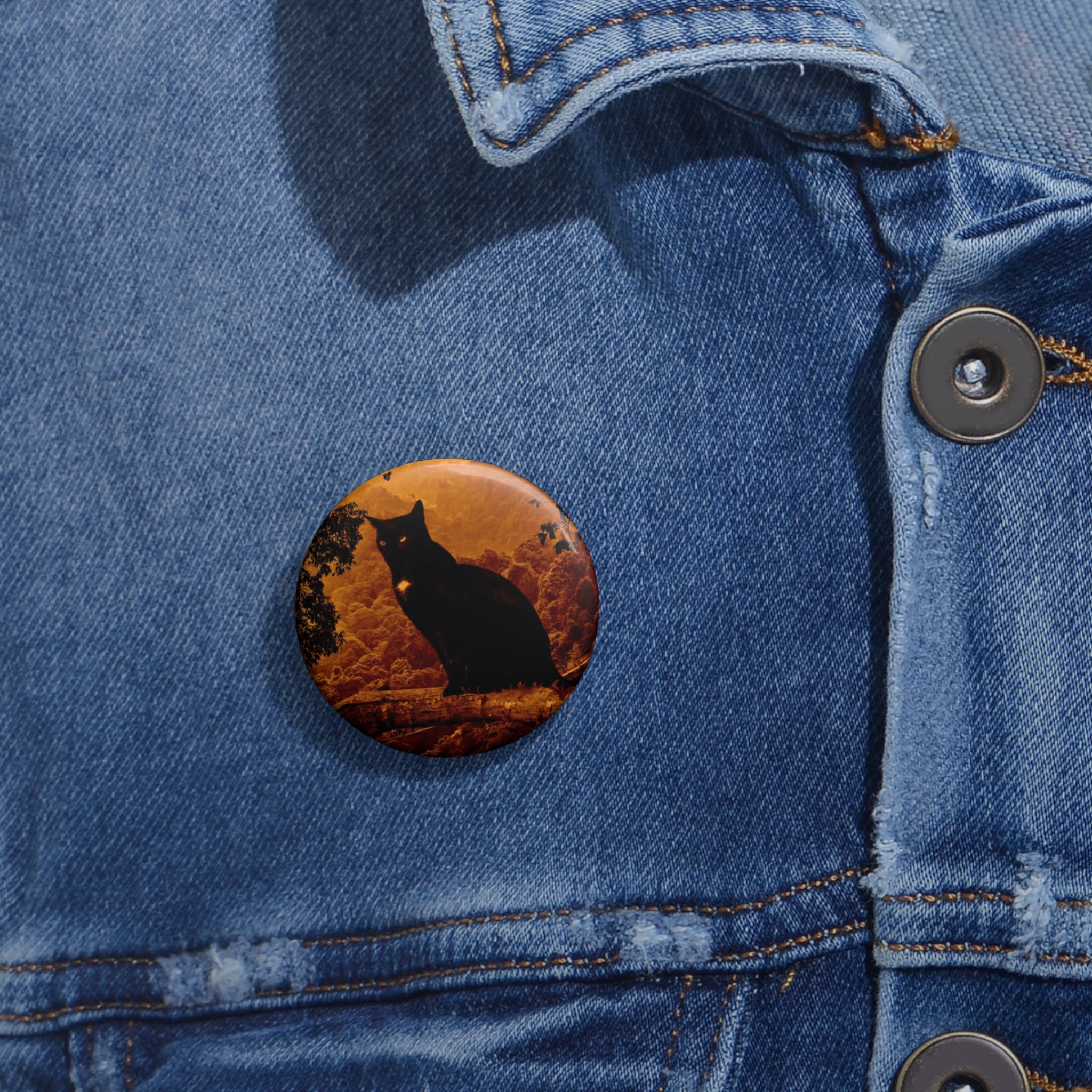 Spooky Cat in Tree Halloween Art Button