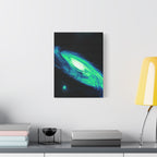 Vaporwave Green Blue Spiral Galaxy Canvas Art | Neon Retro Space Nebula Wall Decor