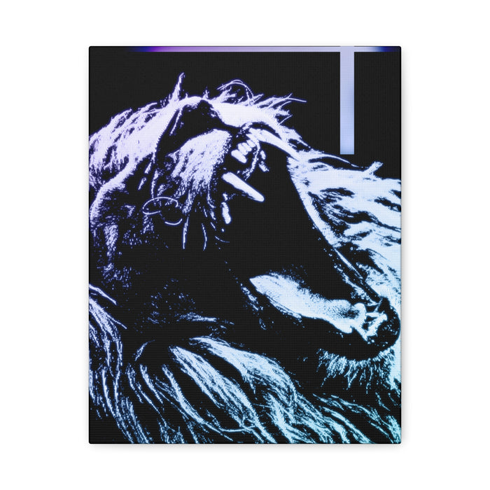 CRT Lion Retro Wave Canvas Art - 80s Vaporwave Neon Decor
