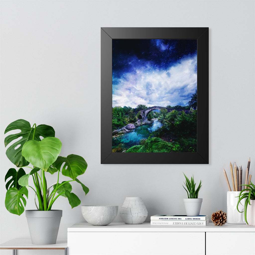 Enchanted Forest Poster - Starry Bridge River Fantasy Art Print