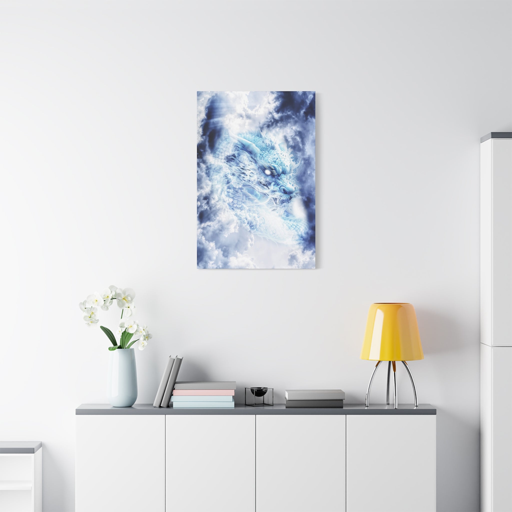 Blue Sky Dragon Canvas Wall Art - Celestial Fantasy Decor