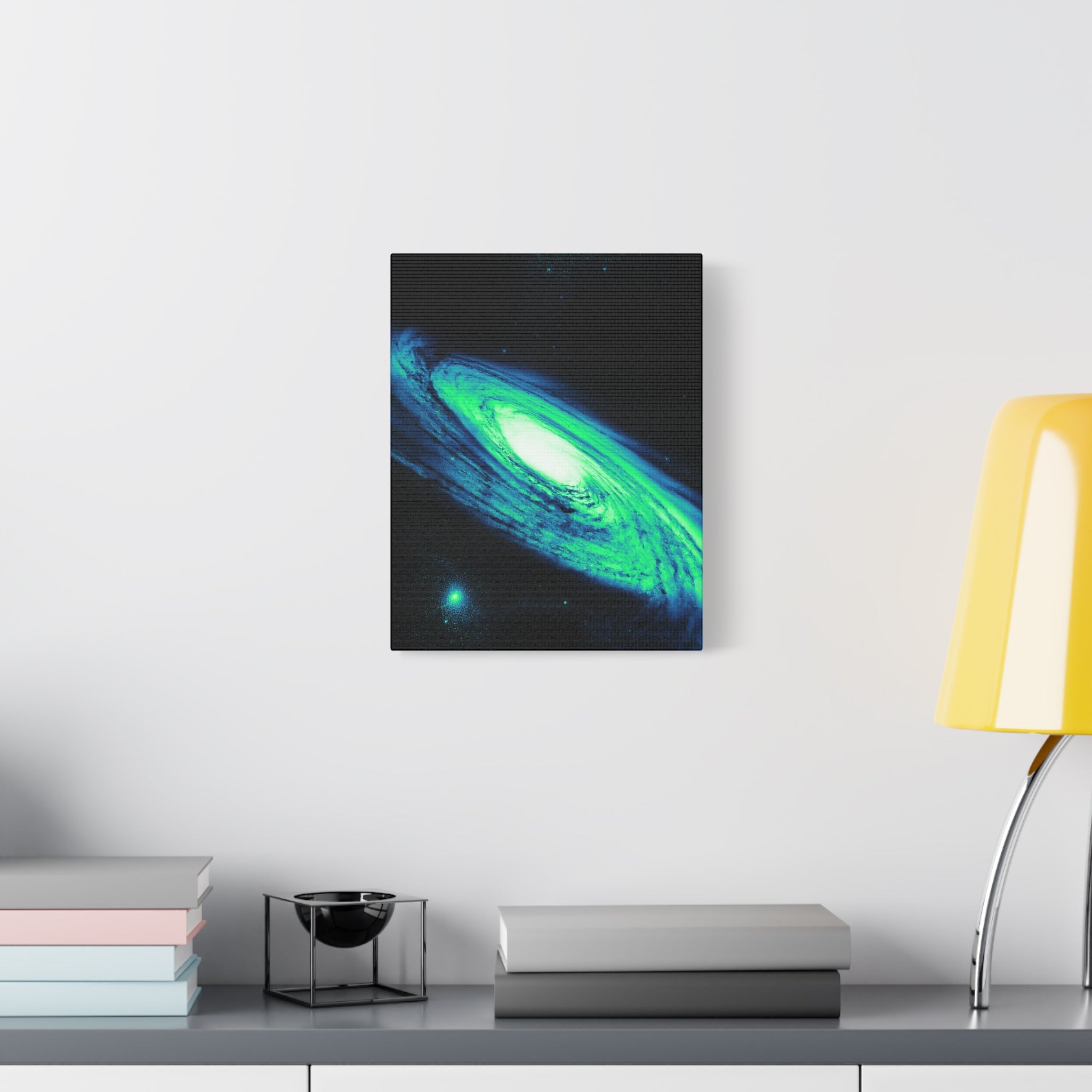 Vaporwave Green Blue Spiral Galaxy Canvas Art | Neon Retro Space Nebula Wall Decor