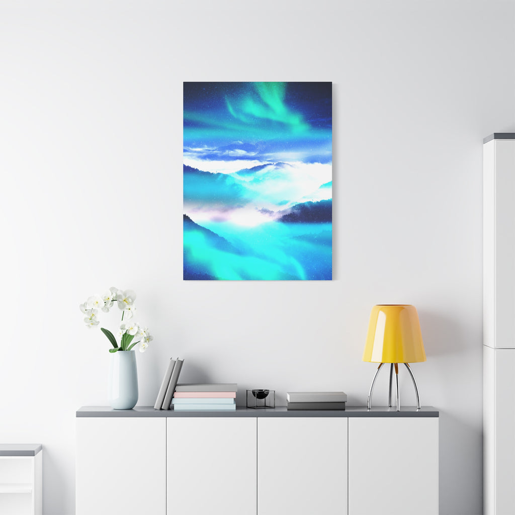 Starry Mountain Sky Canvas Wall Art - Aurora Borealis Decor