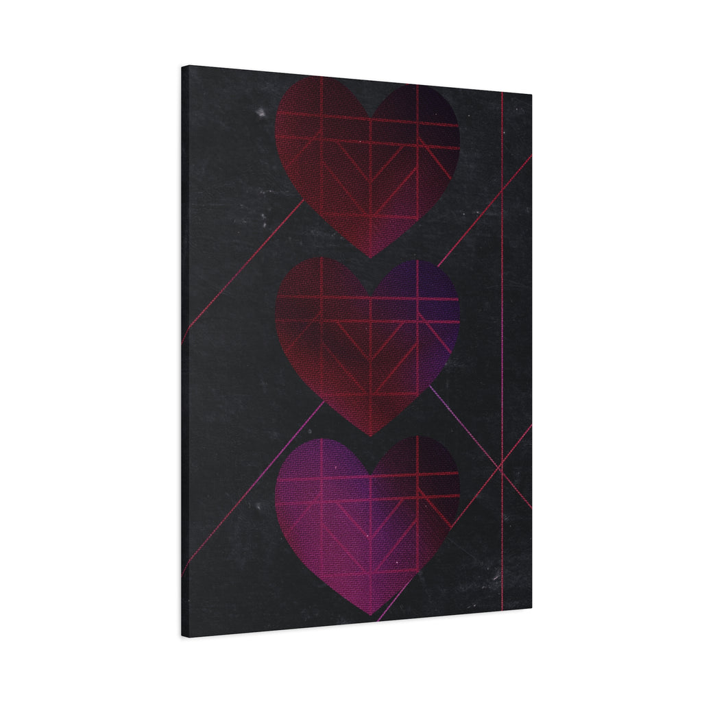 Three Hearts Level One Retro Gamer Canvas Art | Minimalist 8-Bit Pixel Love Wall Decor