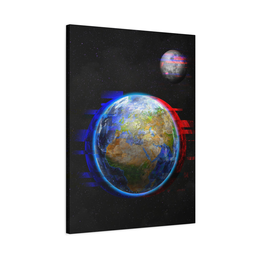 Earth Glitched Canvas Wall Art - Digital Glitch Futuristic World