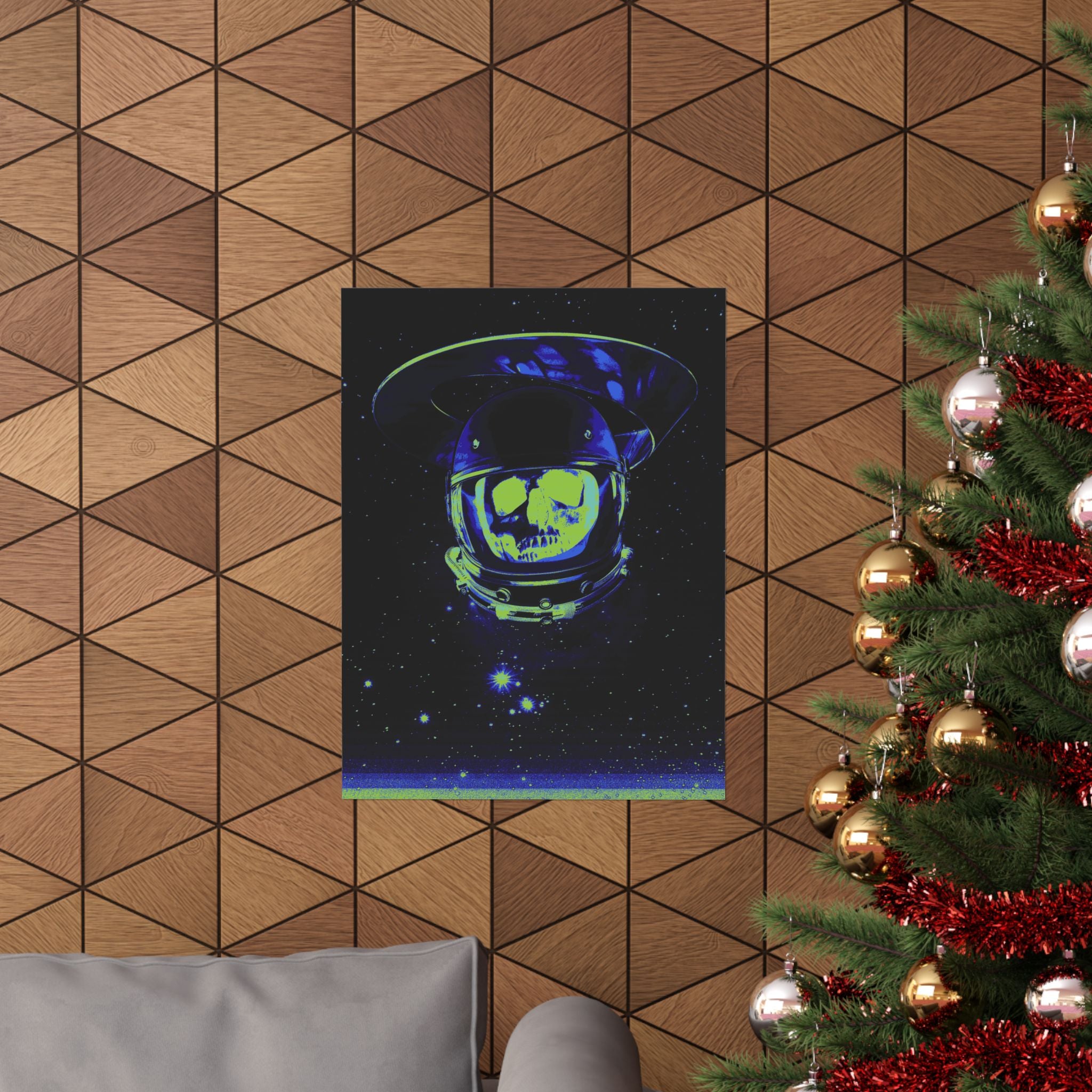 The Void of Space Matte Vertical Poste - Neon Skull Astronaut Art Print