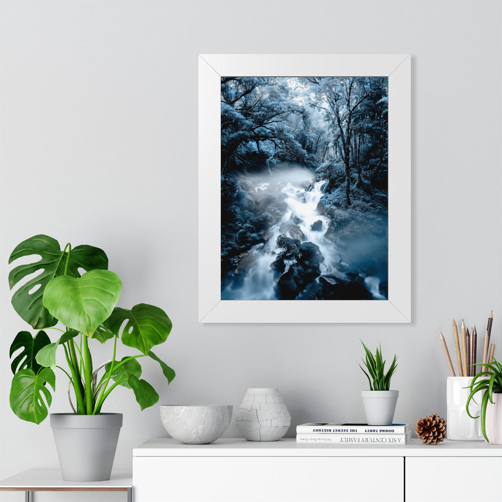 Frozen Forest Framed Poster - Blue Winter Nature Wall Art