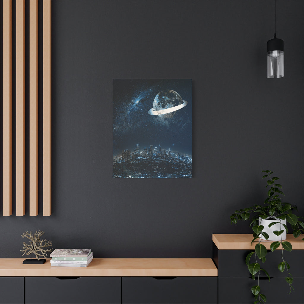 Starlight Cityscape Under a Celestial Moon Canvas Wall Art