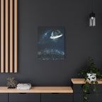 Starlight Cityscape Under a Celestial Moon Canvas Wall Art