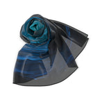 Fluid Teal Ink Scarf - Deep Blue Abstract Swirl Shawl