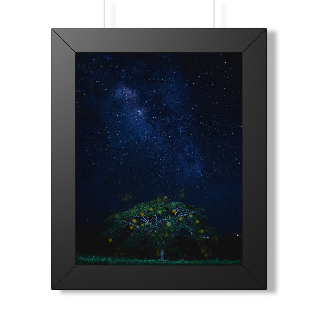 The Great Fairy Tree Framed Vertical Poster - Enchanting Night Sky Art for Home Decor - Perfect Gift for Nature Lovers