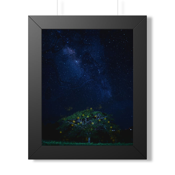 The Great Fairy Tree Framed Vertical Poster - Enchanting Night Sky Art for Home Decor - Perfect Gift for Nature Lovers
