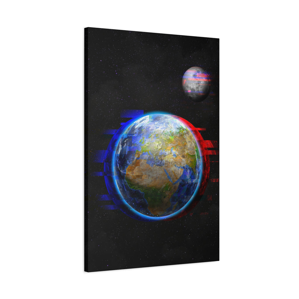 Earth Glitched Canvas Wall Art - Digital Glitch Futuristic World