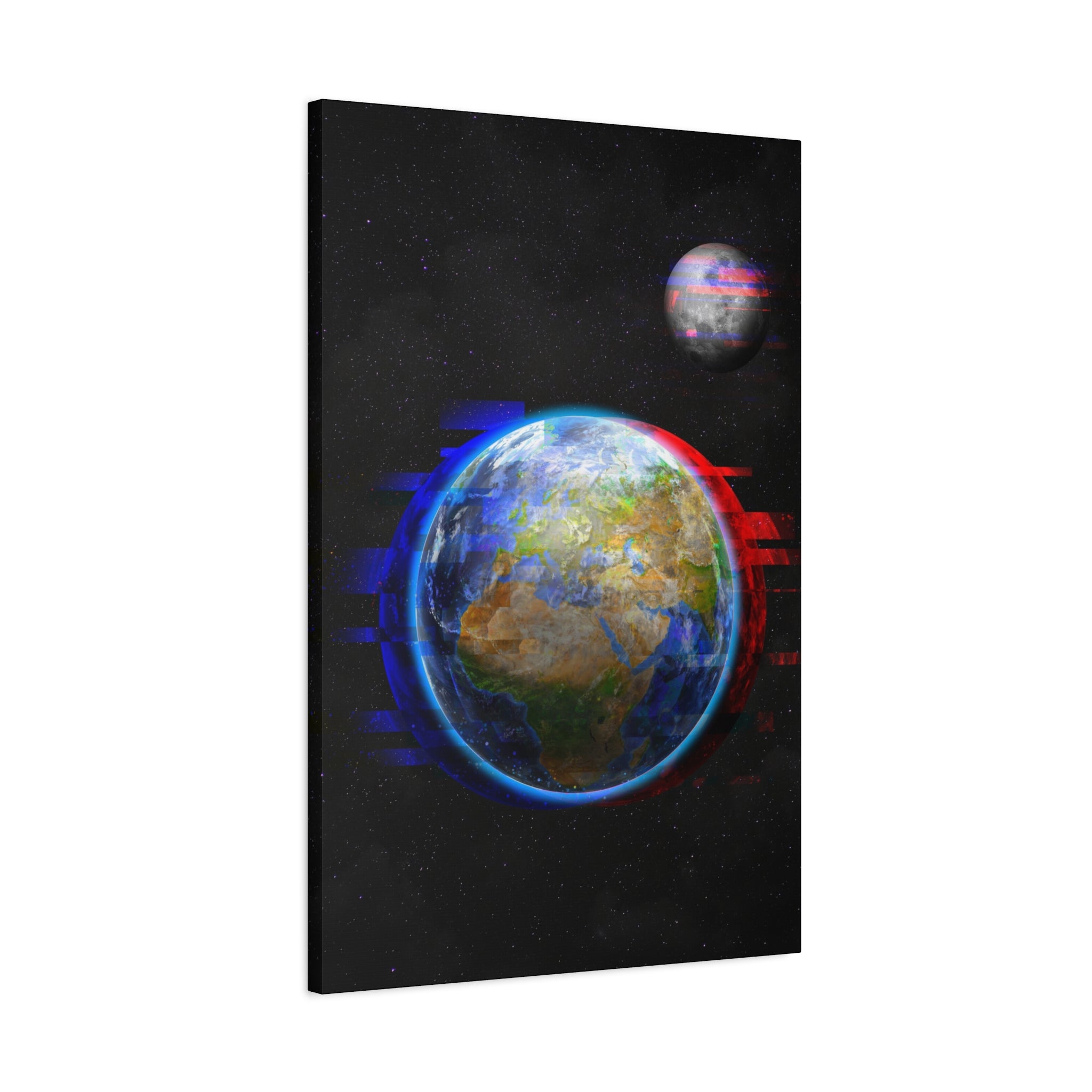 Earth Glitched Canvas Wall Art - Digital Glitch Futuristic World