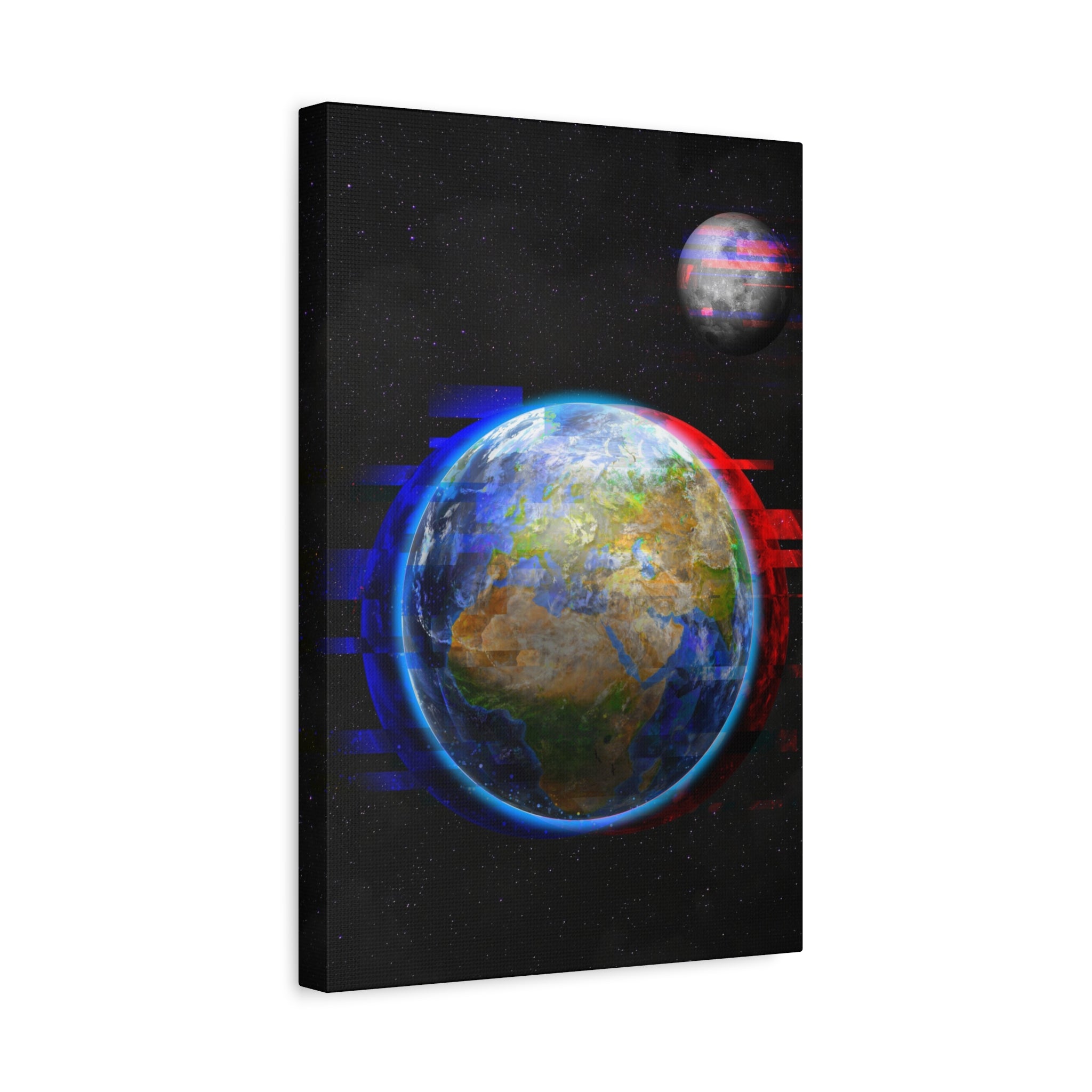 Earth Glitched Canvas Wall Art - Digital Glitch Futuristic World