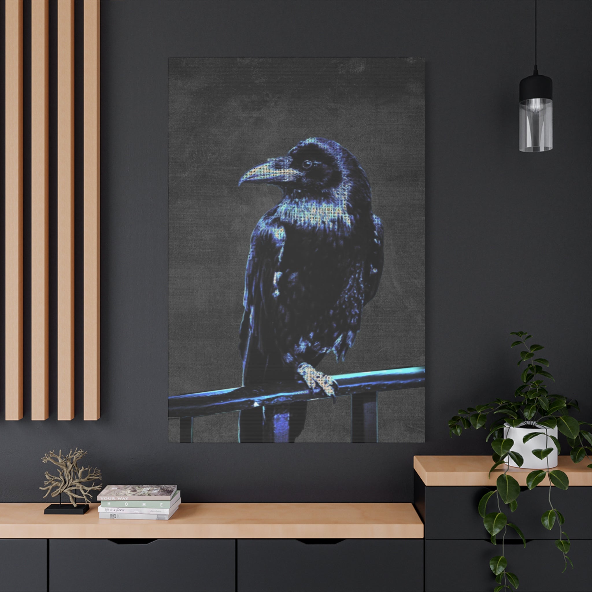 Blue Crow Canvas Wall Art - Surreal Raven Bird Decor