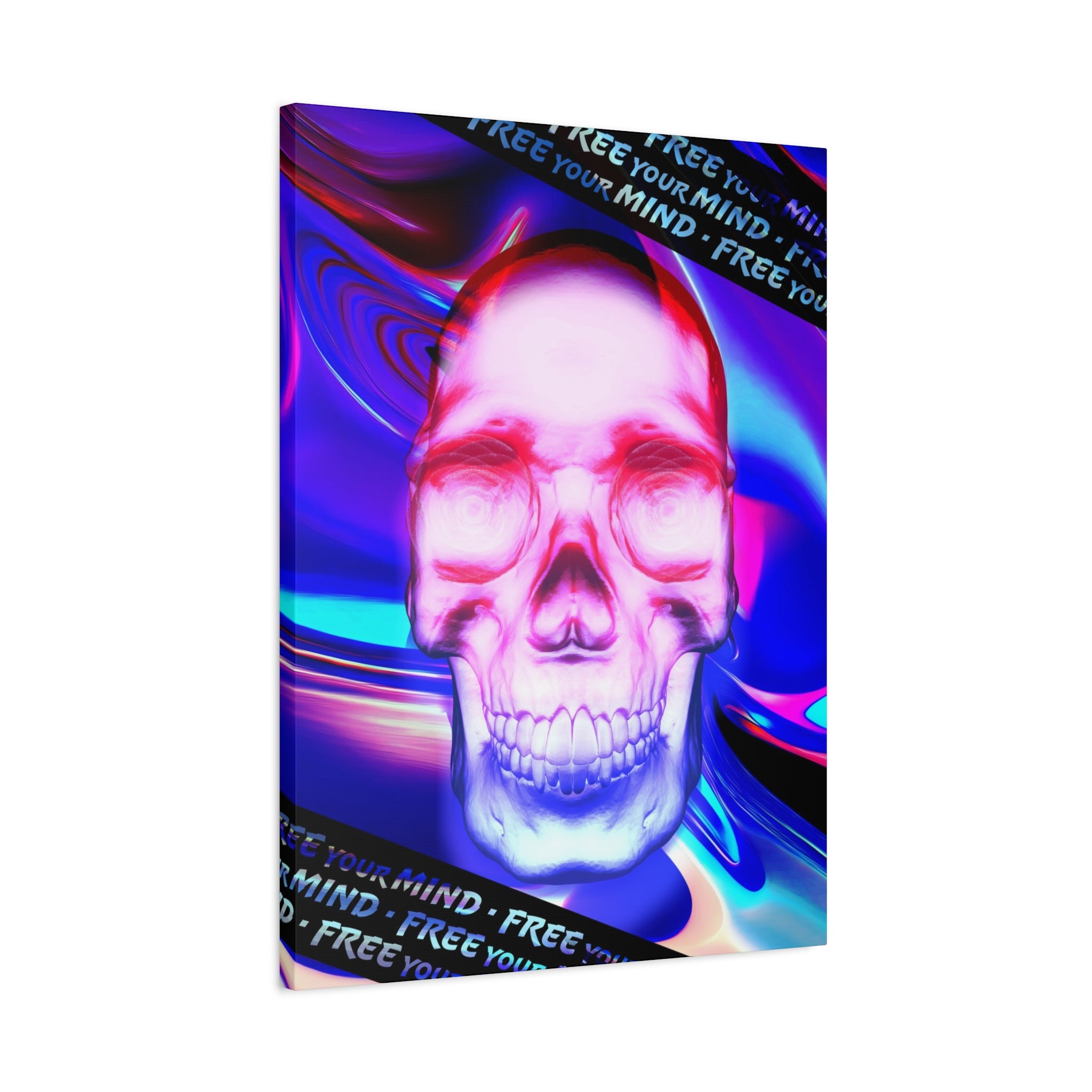 Free Your Mind Canvas Wall Art - Psychedelic Skull Portrait Decor