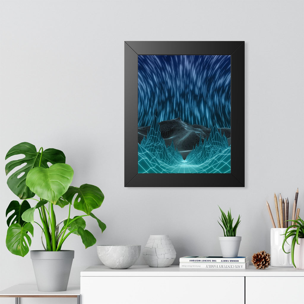Cyber Wave Escape Framed Poster - Synthwave Neon Wall Art