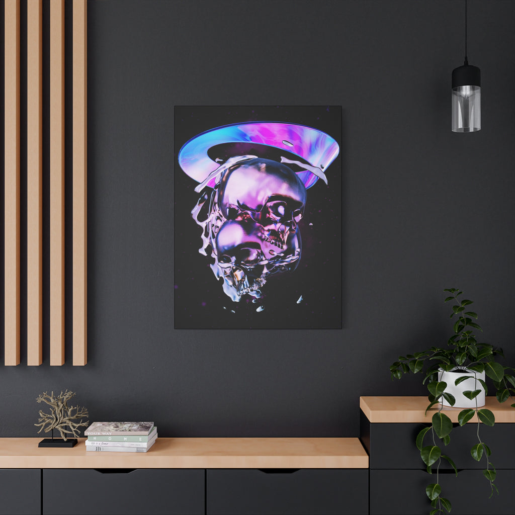Melted Skeleton Skulls Canvas Wall Art - Gothic Cosmic Skull Decor