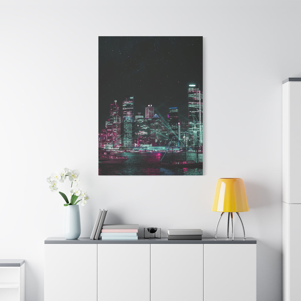 Cyberpunk Harbor Canvas Wall Art - Futuristic Sci-Fi City Decor