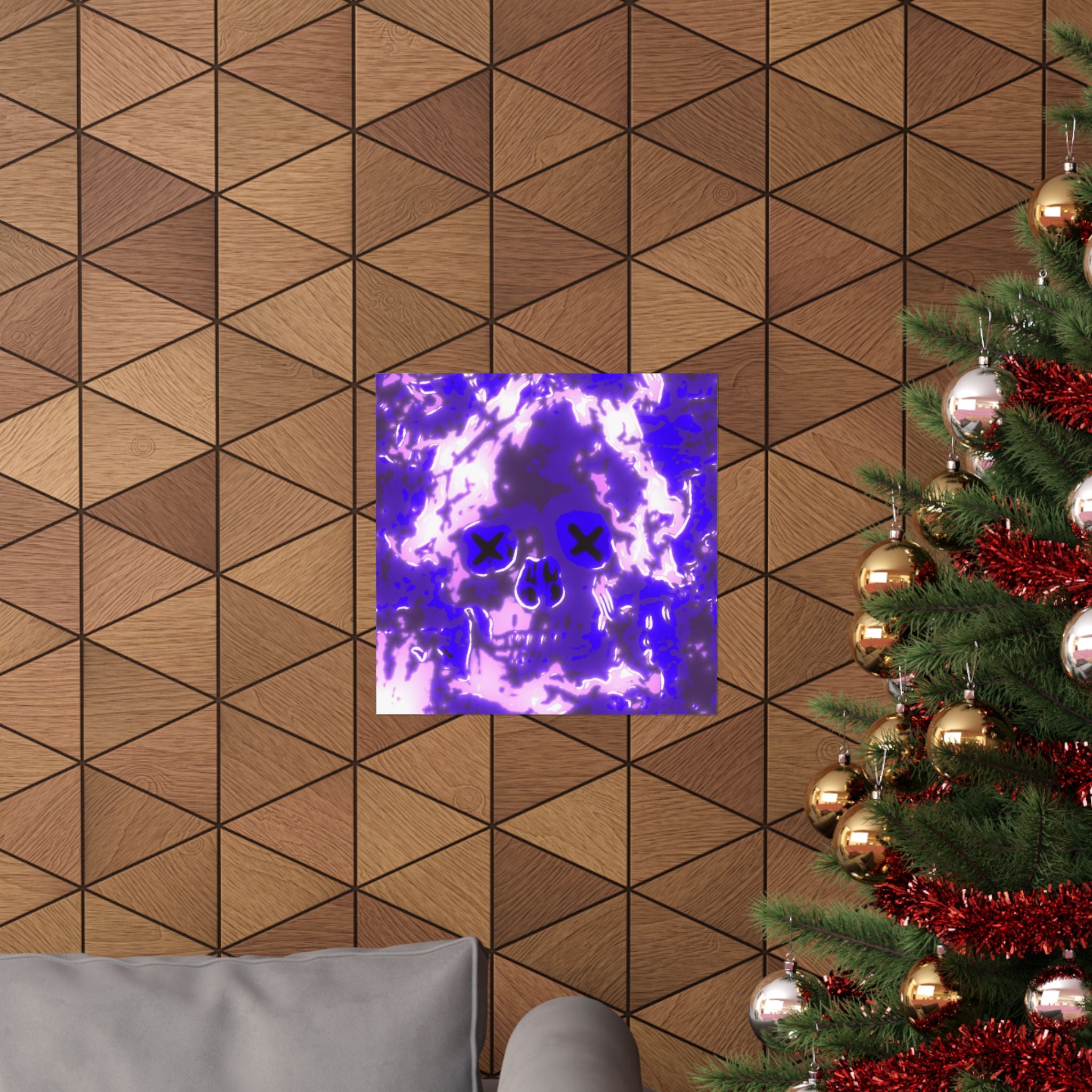 Vaporwaave Neon Skull Matte Poster Print