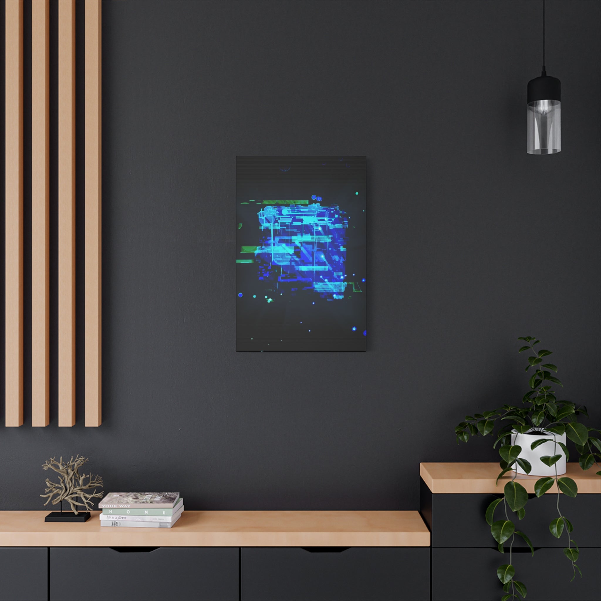 The Data Cube Sci-Fi Cyberpunk Canvas Art | Abstract Tech Futuristic Digital Wall Decor