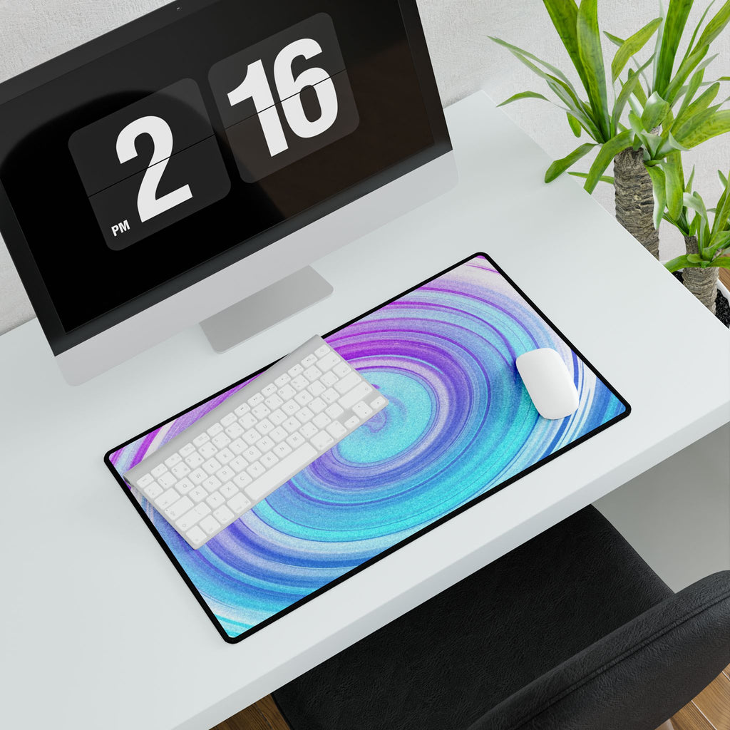 Daze And Haze Desk Mat - Swirling Vortex of Purple, Blue, White Mouse Pad