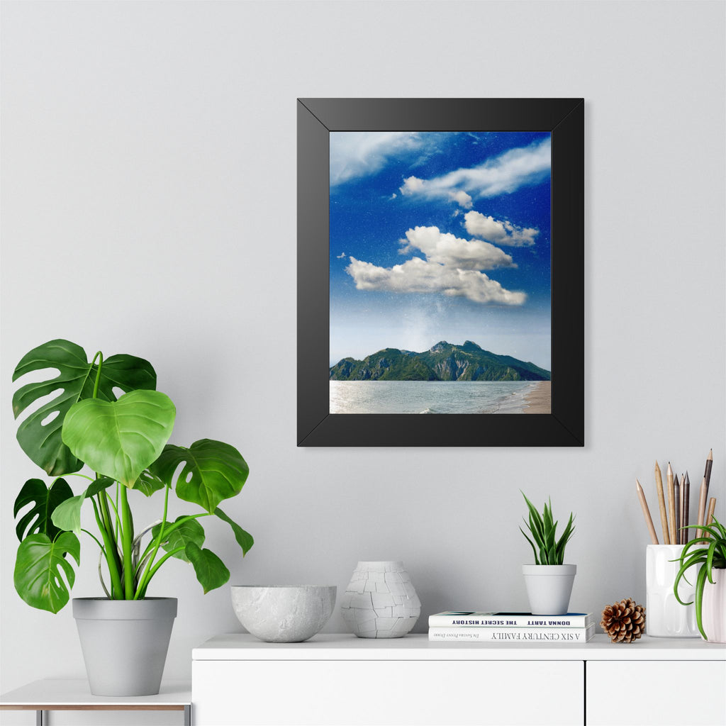 Star-Filled Shoreline Framed Vertical Poster - Stunning Ocean View Art for Home & Office Décor