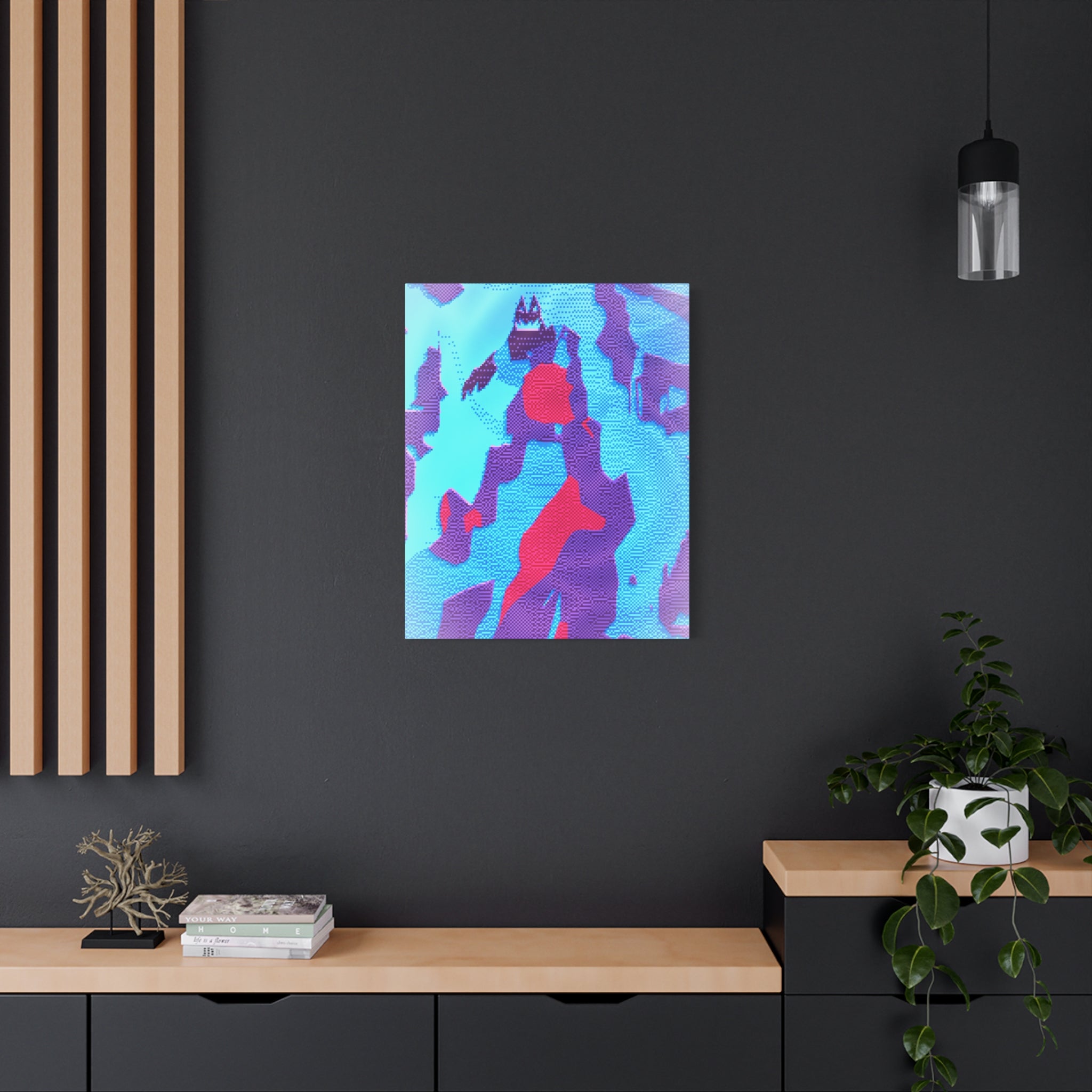 Retro Ice Cave Canvas Wall Art - Cool-Toned Glitch Winter Decor