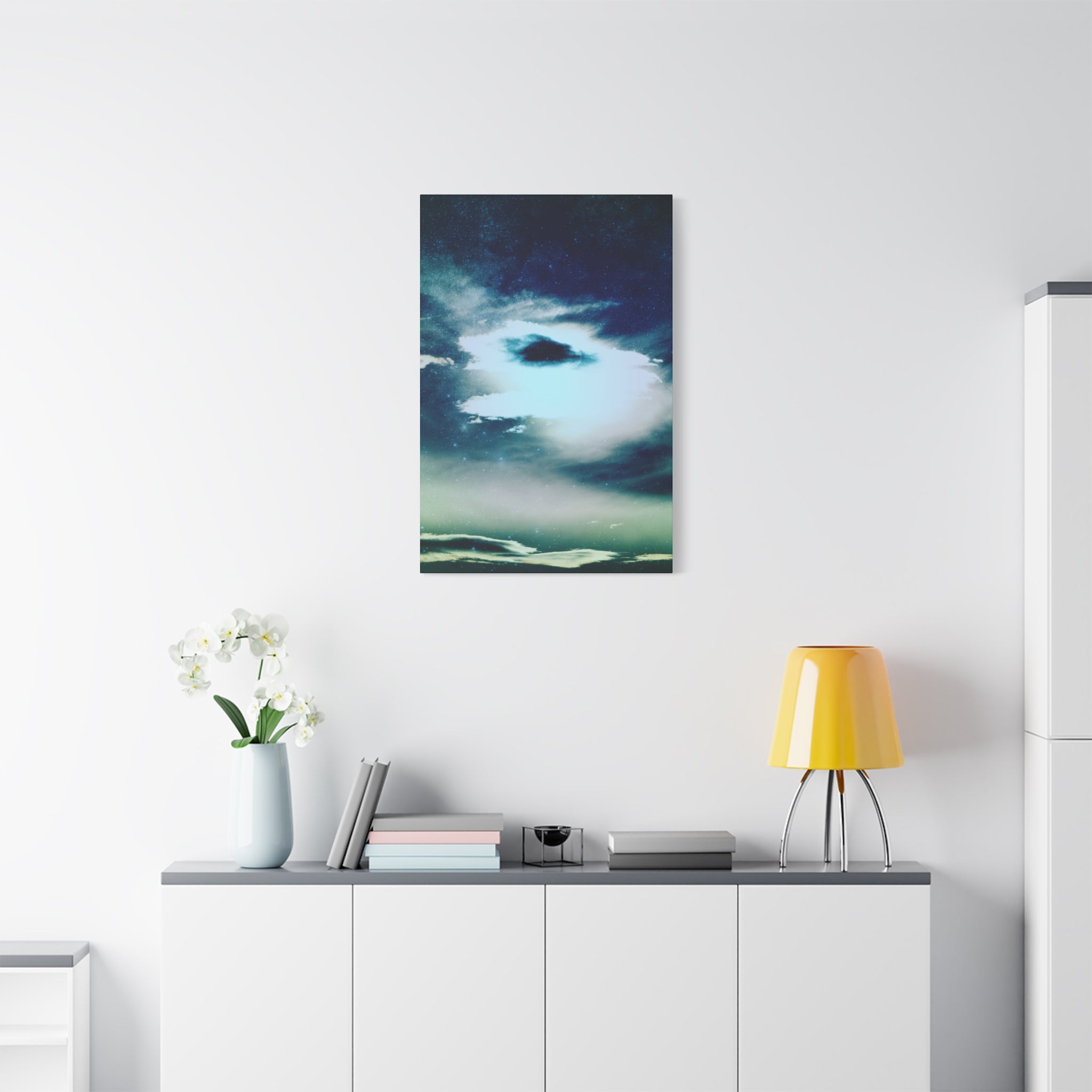 Sunset Space Mountains Canvas Art | Retro Vaporwave Galactic Landscape Wall Decor