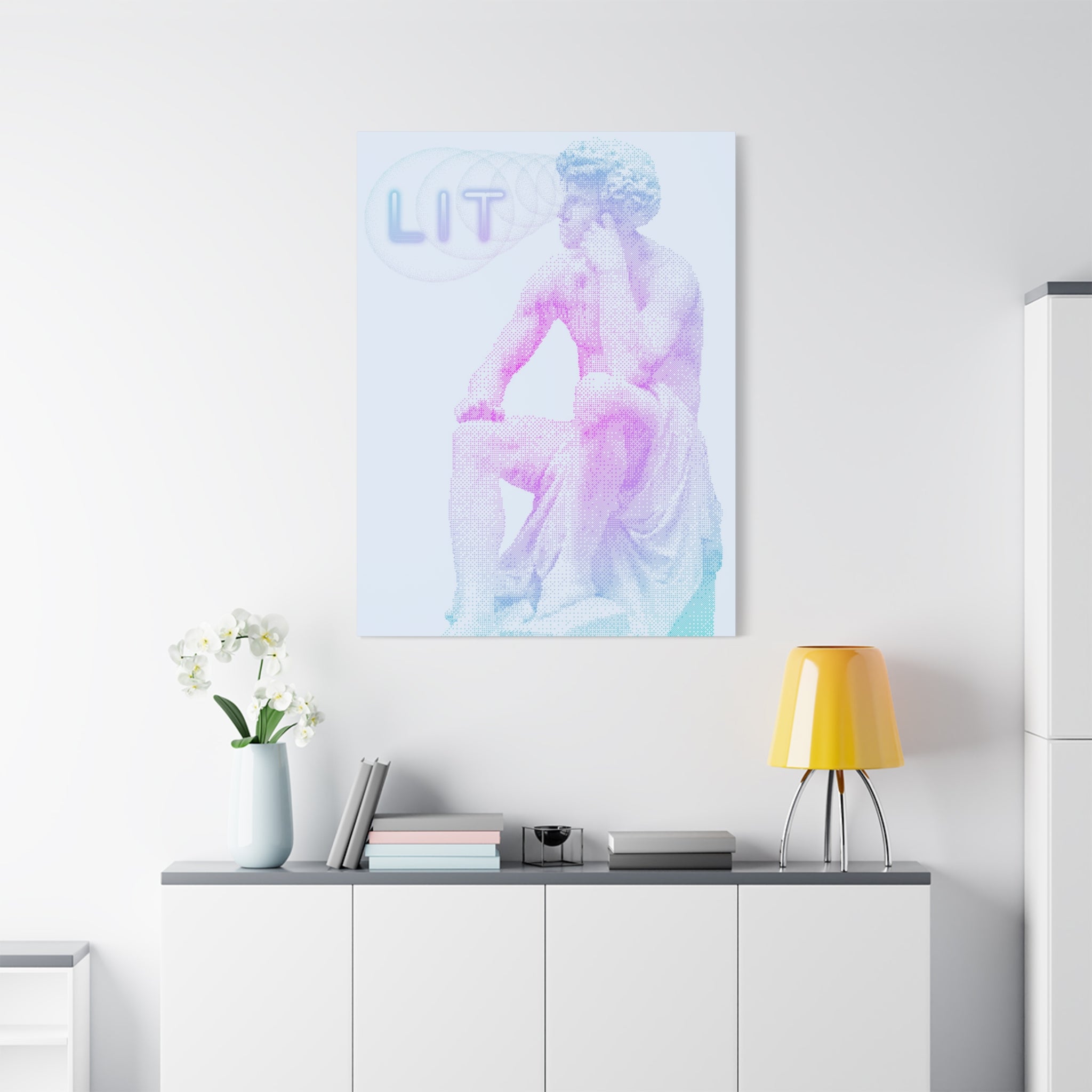 Lit Thinker Canvas Wall Art - Psychedelic Abstract Portrait Decor