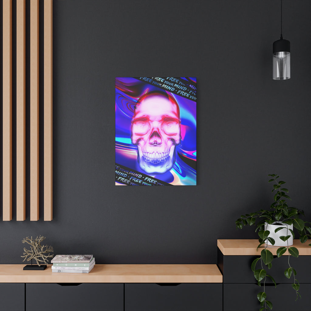 Free Your Mind Canvas Wall Art - Psychedelic Skull Portrait Decor