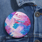 Trippy Pink and Blue Fractal Abstract Pin