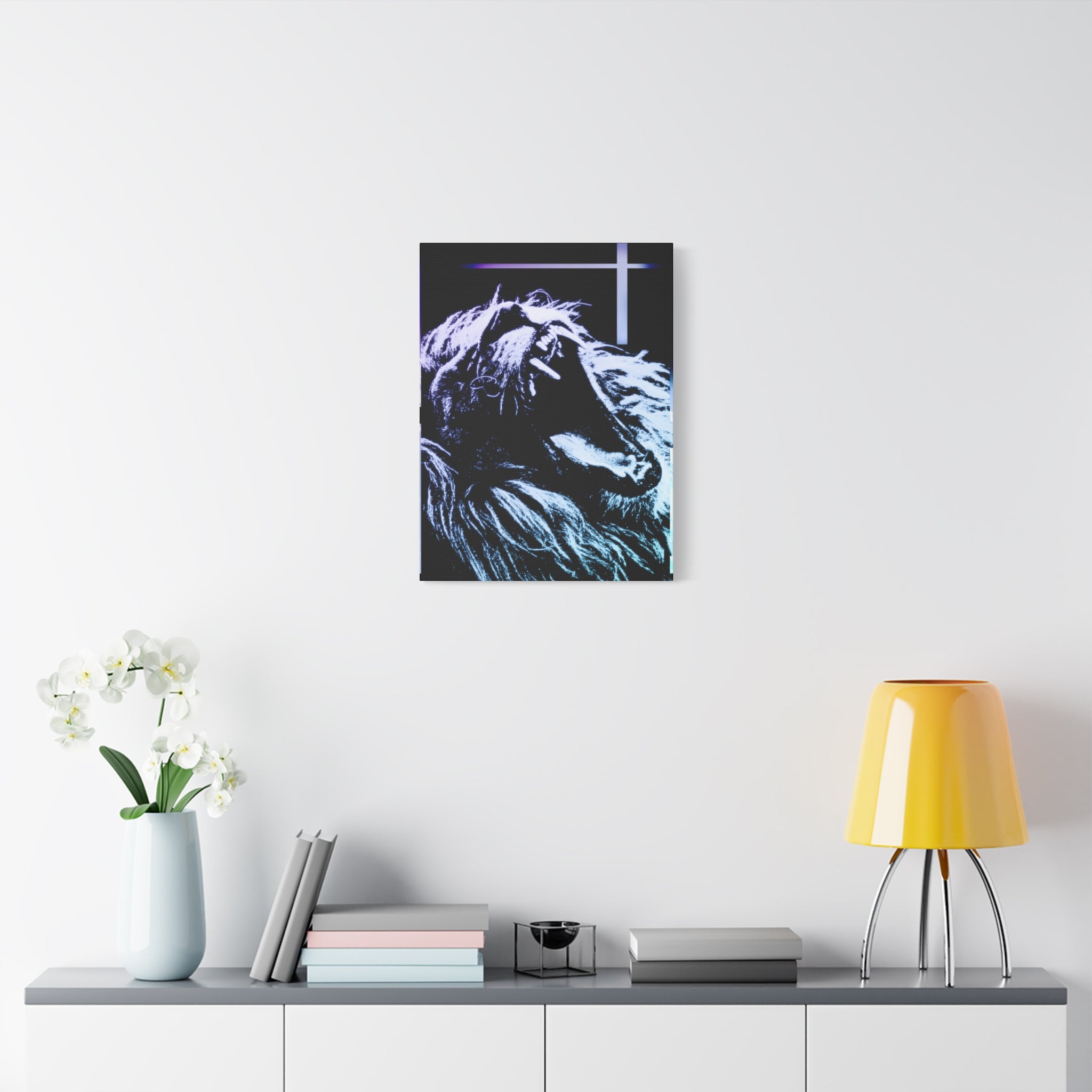 CRT Lion Retro Wave Canvas Art - 80s Vaporwave Neon Decor
