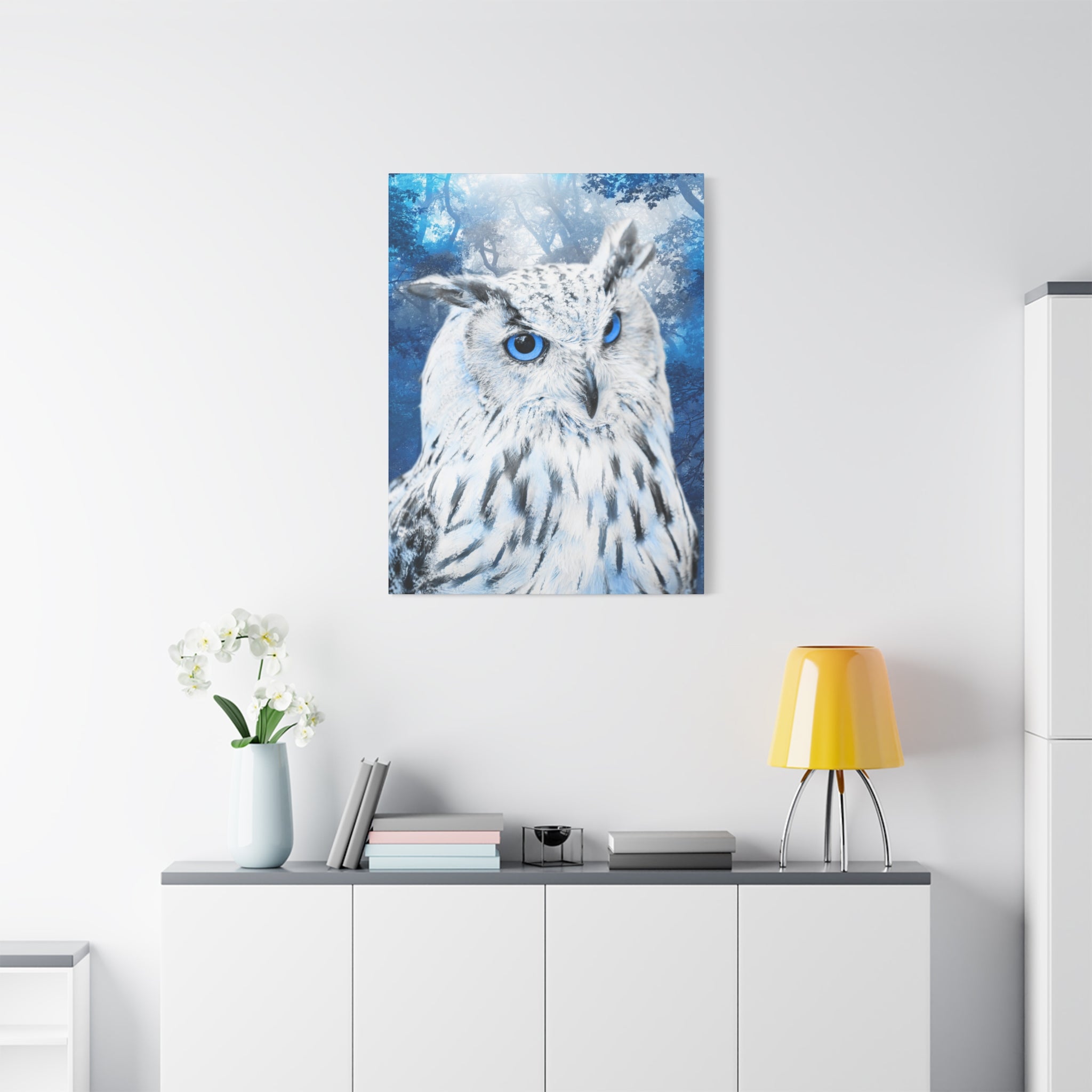 Frost Owl Canvas Wall Art - Winter Animal Fantasy Nature Decor