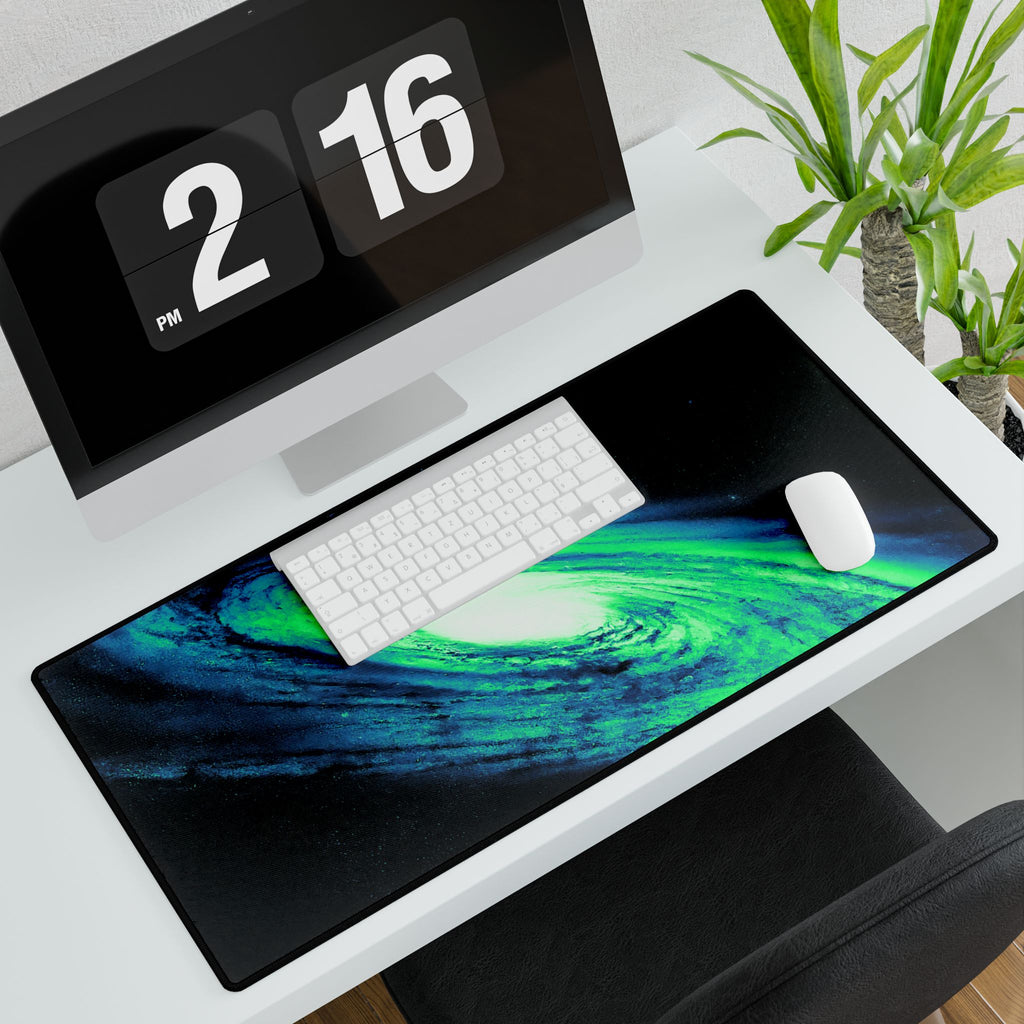 Vaporwave Green and Blue Spiral Galaxy Cosmic Desk Mat Mousepad