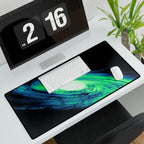 Vaporwave Green and Blue Spiral Galaxy Cosmic Desk Mat Mousepad