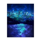 Cosmic Frosted City Skyline Poster Print - Galactic Cityscape